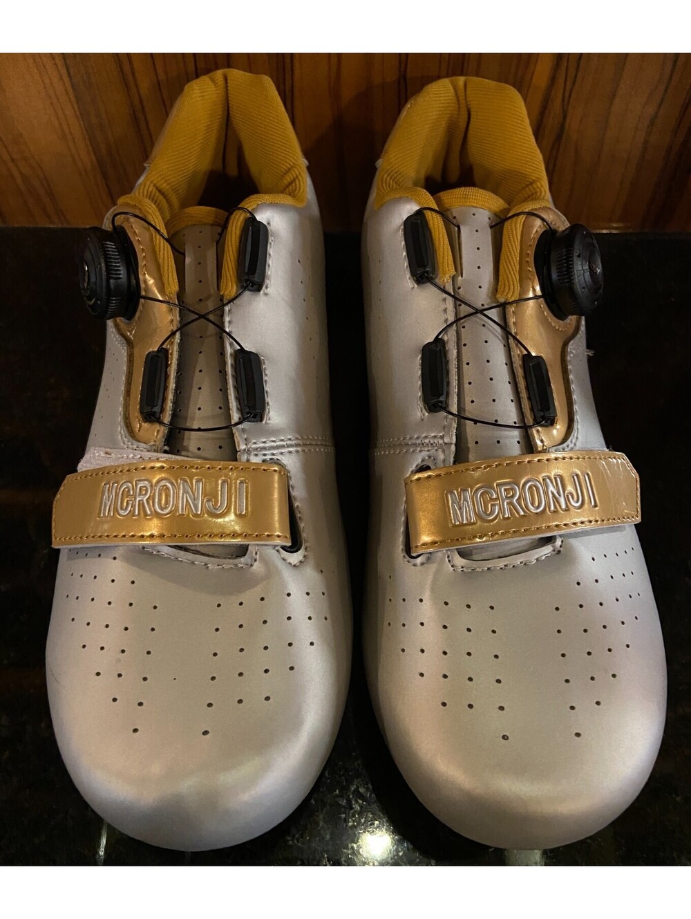 Cycling Shoes Road MCRONJI Size E 40 Bike for SPD SPD-SL Silver/ Gold No Box